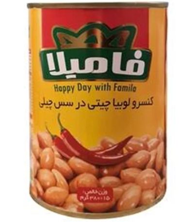 کنسرو لوبیا چیتی در سس چیلی فامیلا